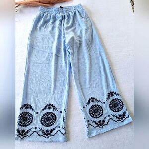 Liv Los Angeles Drawstring Pants Women L‎ Embroidered Pull On Pants  Blue- Black